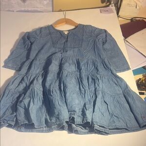 Pink Chicken Blue Casual Sundress with Pleated Tiered Design